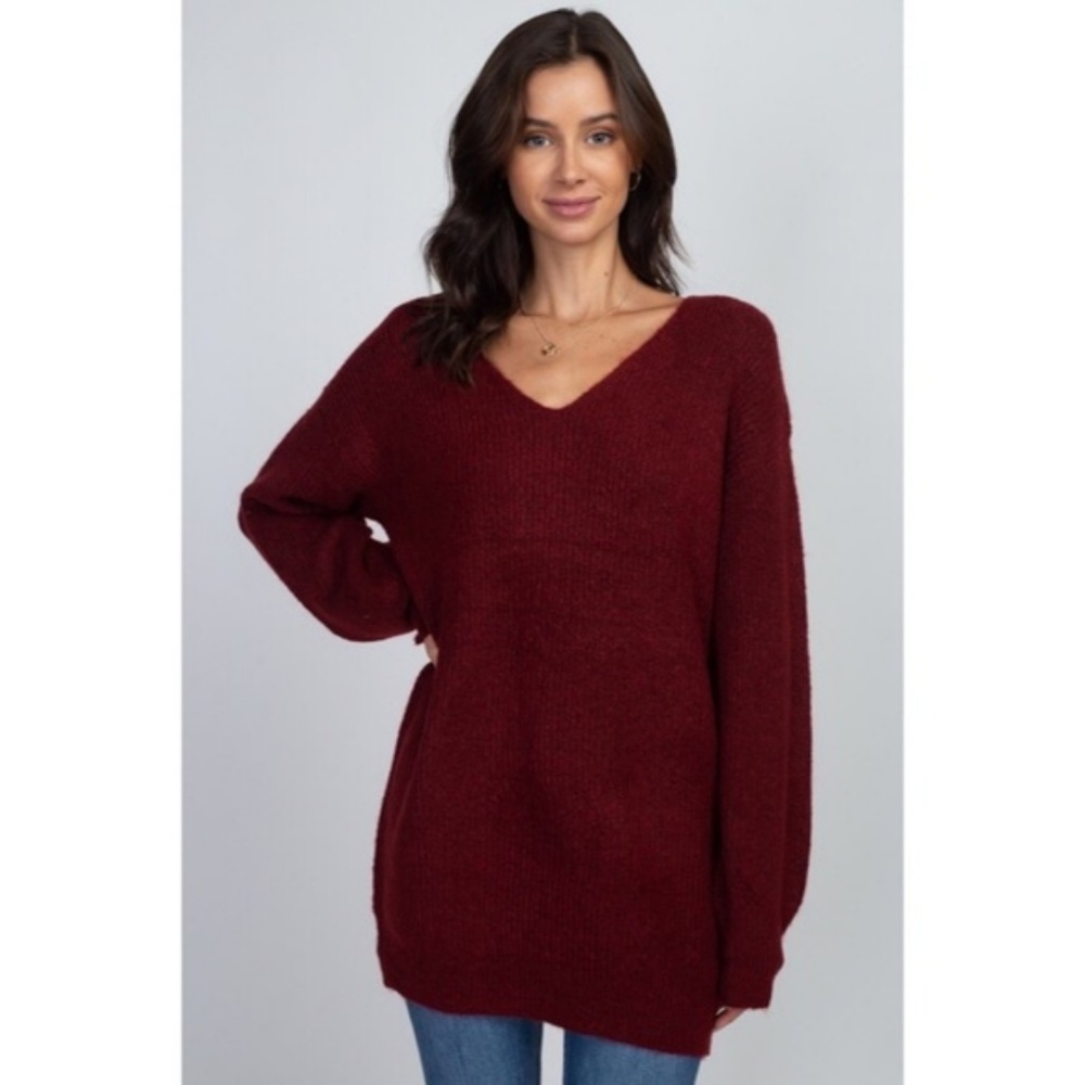 Dreamers by Debut Burgundy V Neck Pullover Sweater